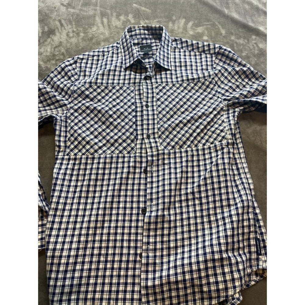 Armani Exchange Button-Down Dress Shirt Size Small Blue Plaid‎